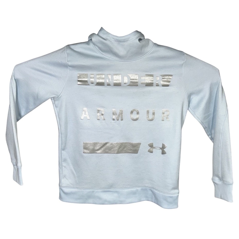 Under Armour Coldgear Women's Small Light Blue Hoodie Heather Graphic Print EUC